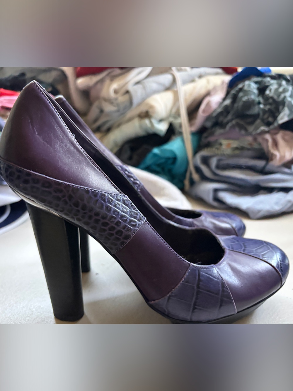 BCBGirls Purple Croc-Detail Platform Pumps